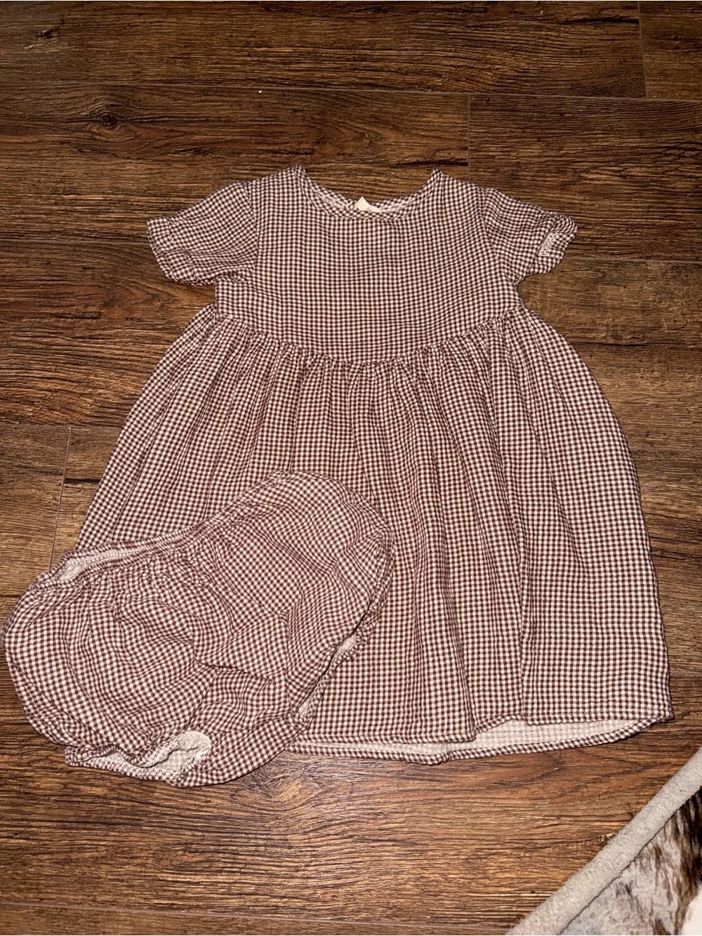 Quincy Mae Brown and White Gingham Baby Dress with Bloomers